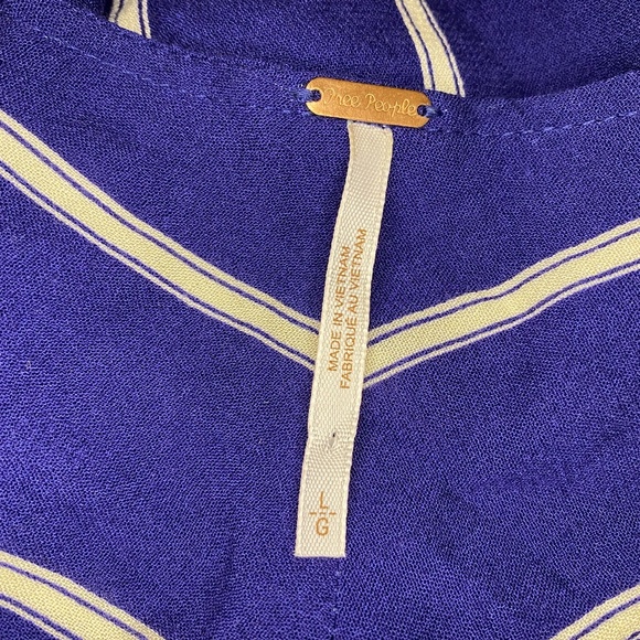 Free People Blue & White Chevron Cinched Waist Victorian Style L/S Blouse Sz L - Picture 4 of 5